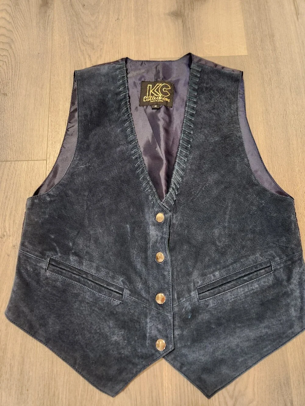 K&C Collection Men's Suede Leather Vest Navy Stitching Western Country Cowboy